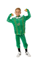 Jongen in het Coole Piet verkleedkostuum met de Coole Piet ketting, van top tot teen